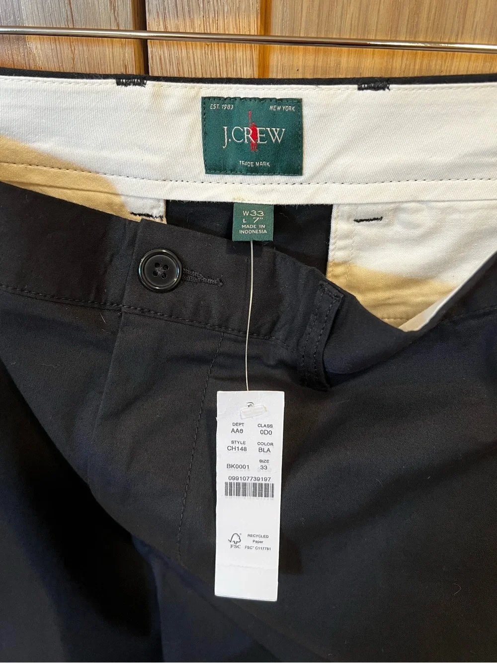 J. Crew Chino Shorts Black Size 33 7” NWT Classic Preppy Neutral Capsule
